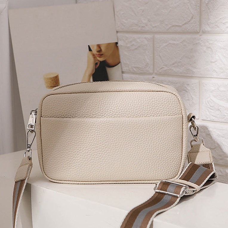 Leather Crossbody Bag with Wide Striped Strap