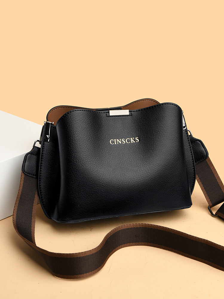 Leather Crossbody Bag with Wide Woven Strap