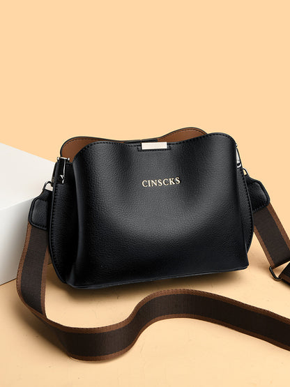 Leather Crossbody Bag with Wide Woven Strap