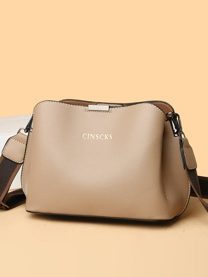 Leather Crossbody Bag with Wide Woven Strap