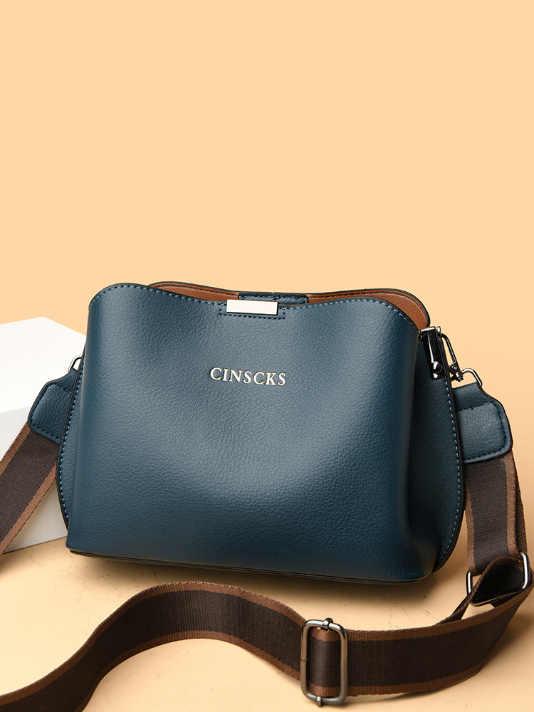 Leather Crossbody Bag with Wide Woven Strap
