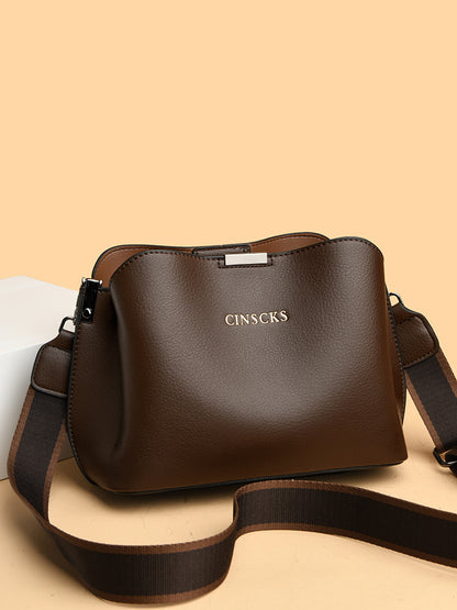 Leather Crossbody Bag with Wide Woven Strap