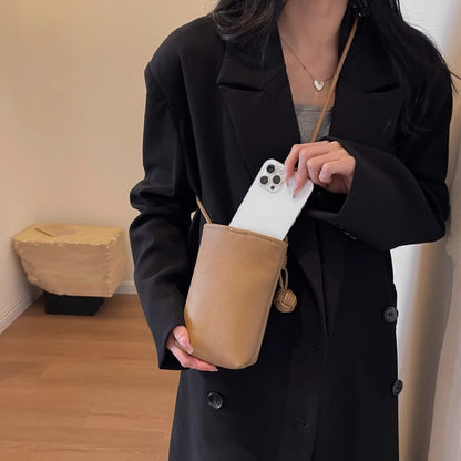 Leather Crossbody Phone Bag with Knot Ball Detail