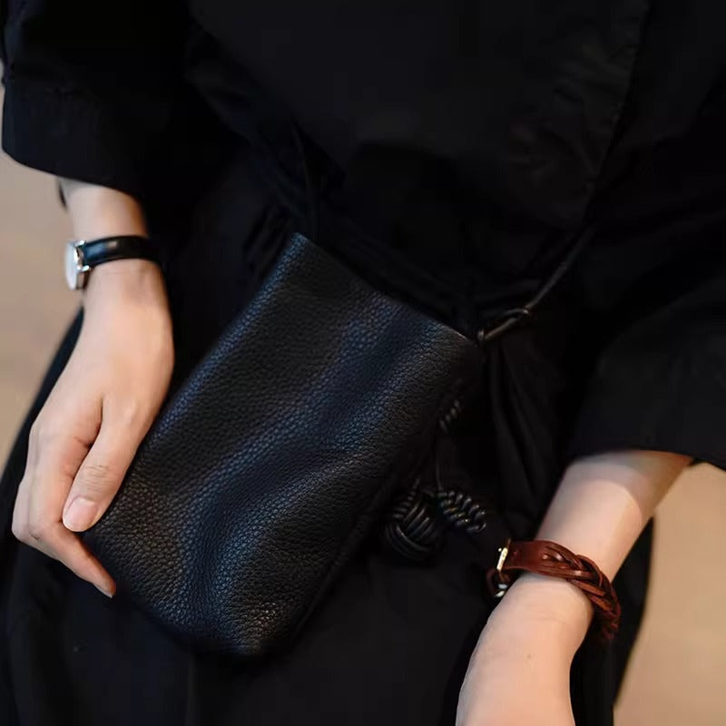 Leather Crossbody Phone Bag with Knot Ball Detail