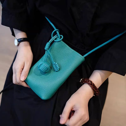 Leather Crossbody Phone Bag with Knot Ball Detail