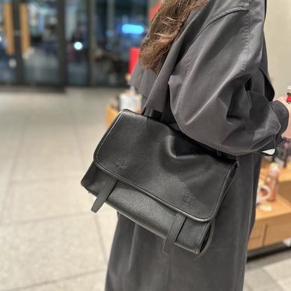 Leather Shoulder Bag with Fold-Over Flap and Strap Detail
