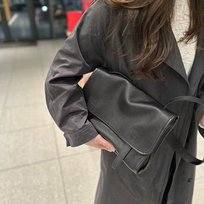 Leather Shoulder Bag with Fold-Over Flap and Strap Detail