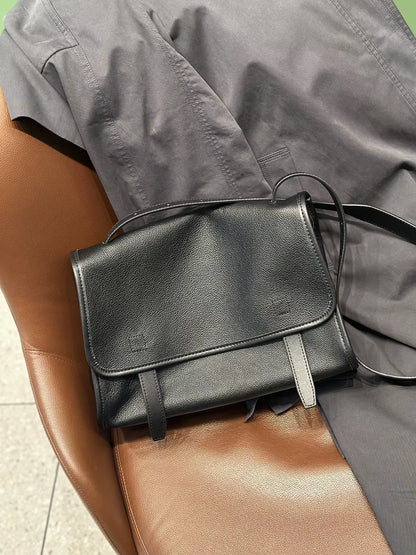 Leather Shoulder Bag with Fold-Over Flap and Strap Detail