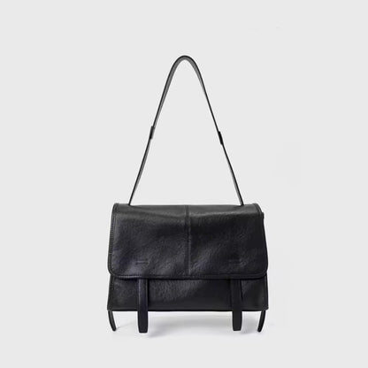 Leather Shoulder Bag with Fold-Over Flap and Strap Detail