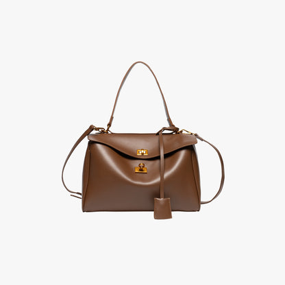 Leather Shoulder Bag with Gold Hardware and Turn Lock