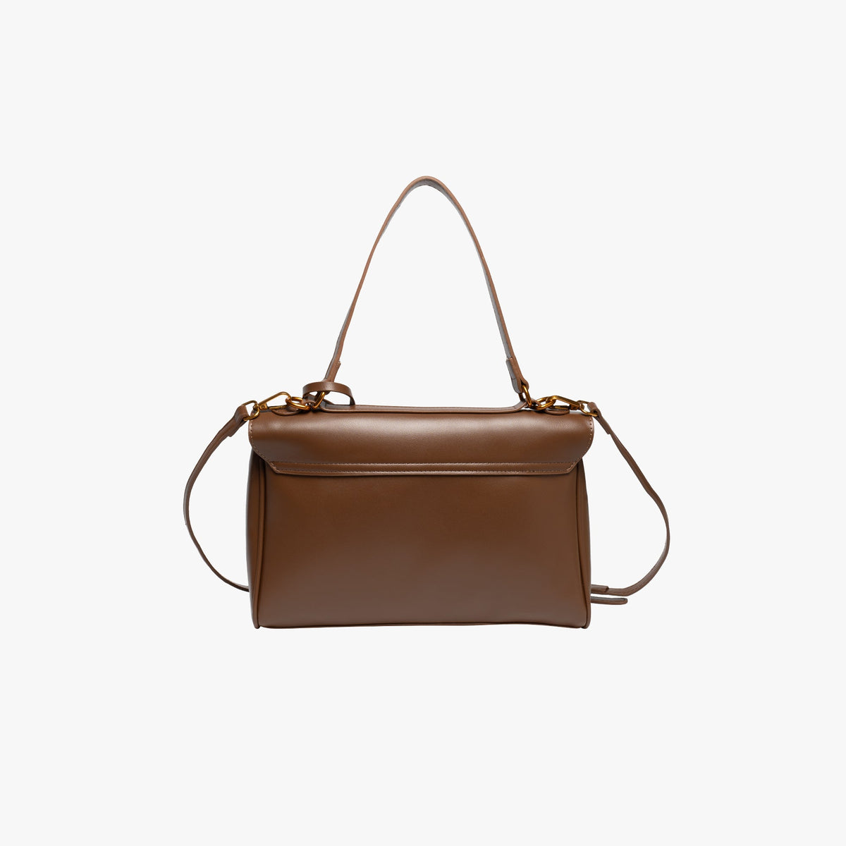 Leather Shoulder Bag with Gold Hardware and Turn Lock