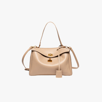 Leather Shoulder Bag with Gold Hardware and Turn Lock
