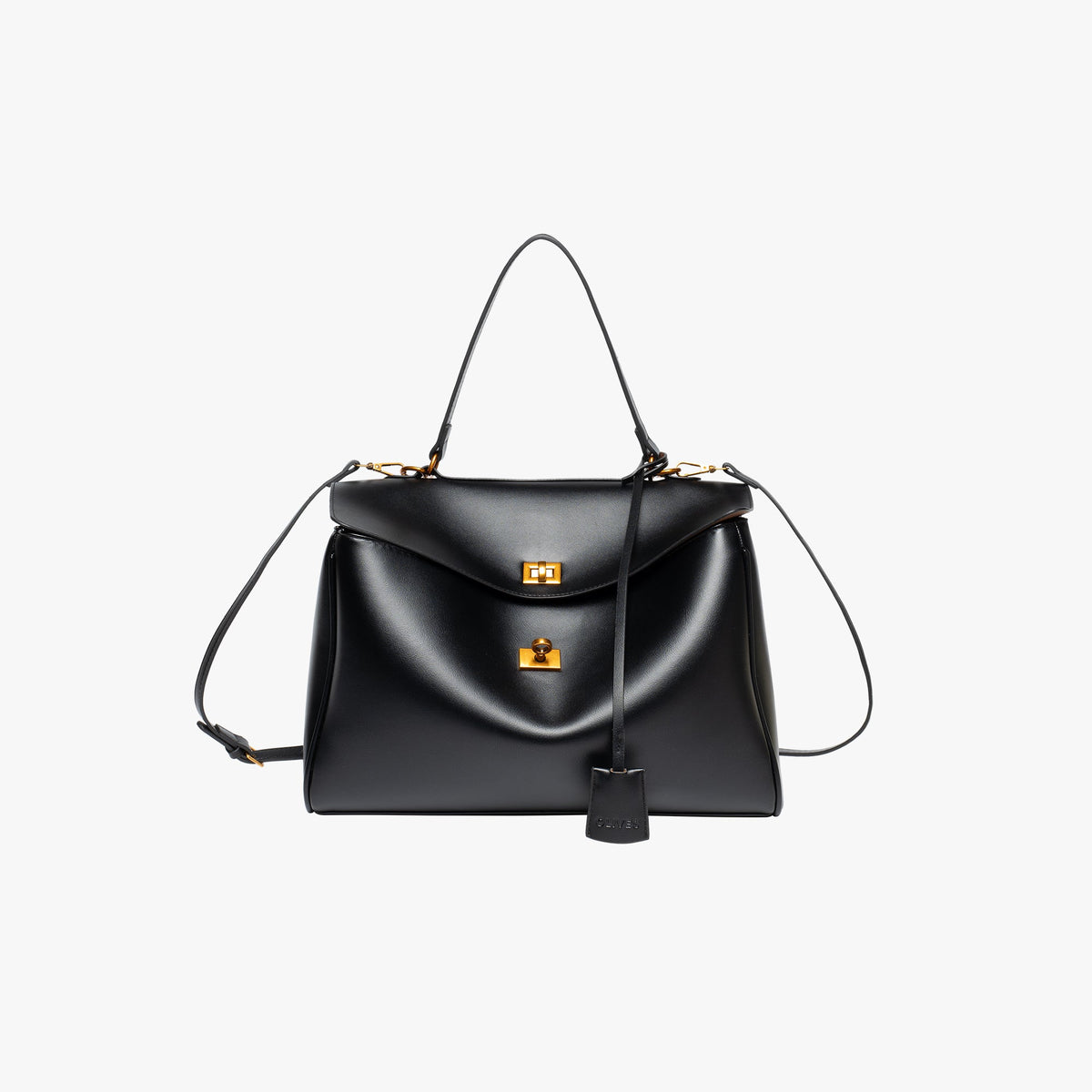 Leather Shoulder Bag with Gold Hardware and Turn Lock