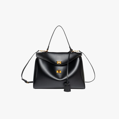 Leather Shoulder Bag with Gold Hardware and Turn Lock