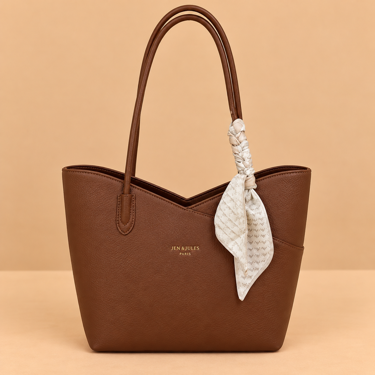 Leather Shoulder Bag with Scarf Strap Detail