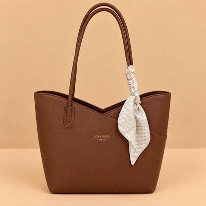 Leather Shoulder Bag with Scarf Strap Detail