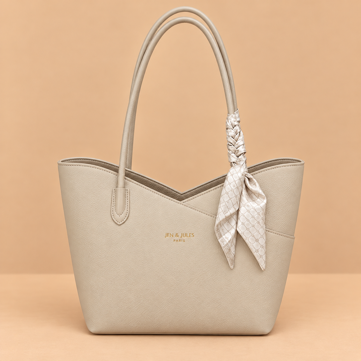 Leather Shoulder Bag with Scarf Strap Detail
