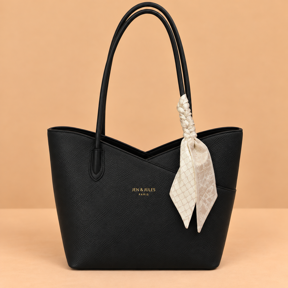 Leather Shoulder Bag with Scarf Strap Detail