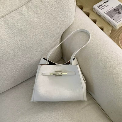 Leather Shoulder Bag with Silver Turn-Lock Clasp