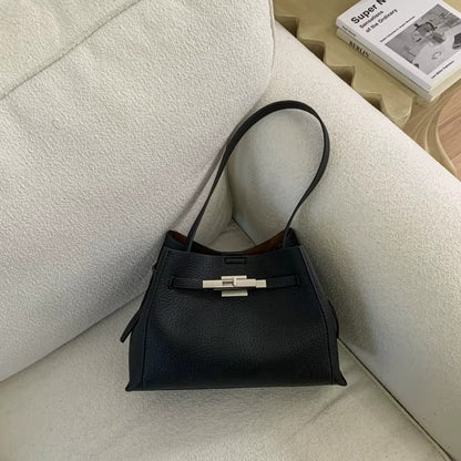 Leather Shoulder Bag with Silver Turn-Lock Clasp