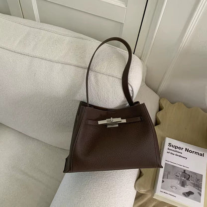 Leather Shoulder Bag with Silver Turn-Lock Clasp