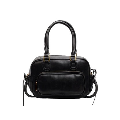 Leather Shoulder Bag with Top Handles and Front Zip Pocket