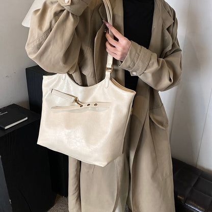 Leather Tote Bag with Gold Hardware and Belt Strap Detail