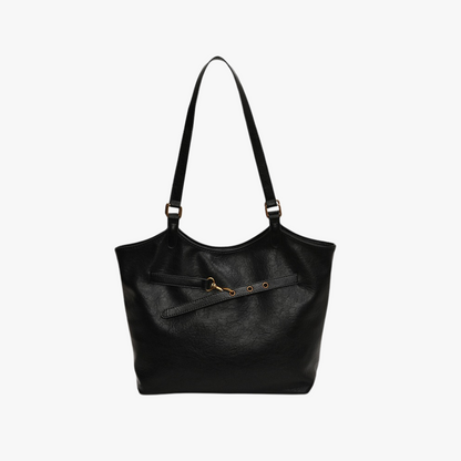 Leather Tote Bag with Gold Hardware and Belt Strap Detail