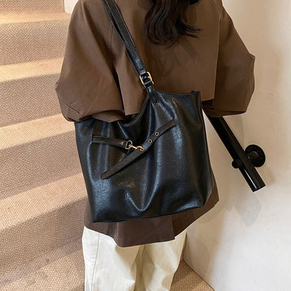 Leather Tote Bag with Gold Hardware and Belt Strap Detail