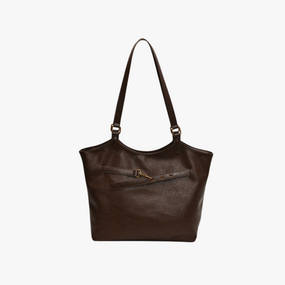 Leather Tote Bag with Gold Hardware and Belt Strap Detail