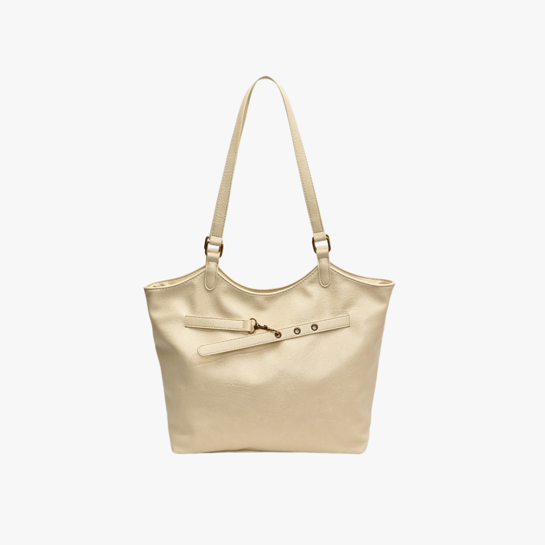 Leather Tote Bag with Gold Hardware and Belt Strap Detail