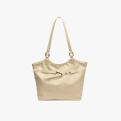 Leather Tote Bag with Gold Hardware and Belt Strap Detail