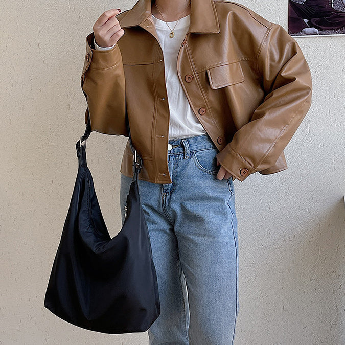 Lightweight Shoulder Bag with Vegan Leather Strap