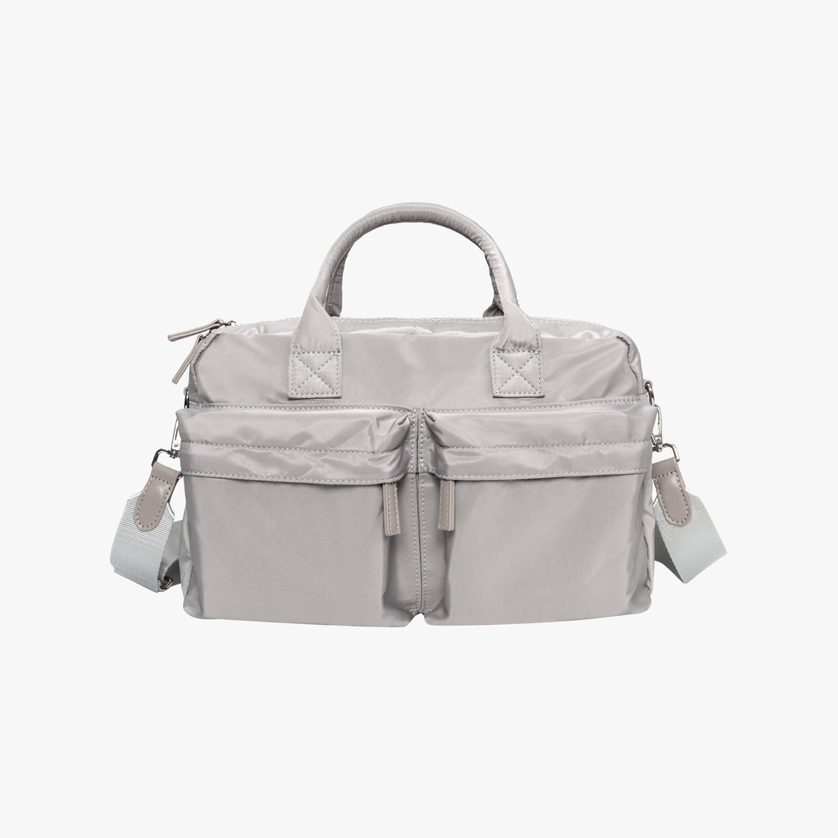 Nylon Shoulder Bag with Front Pockets and Detachable Strap