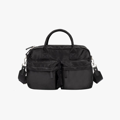 Nylon Shoulder Bag with Front Pockets and Detachable Strap