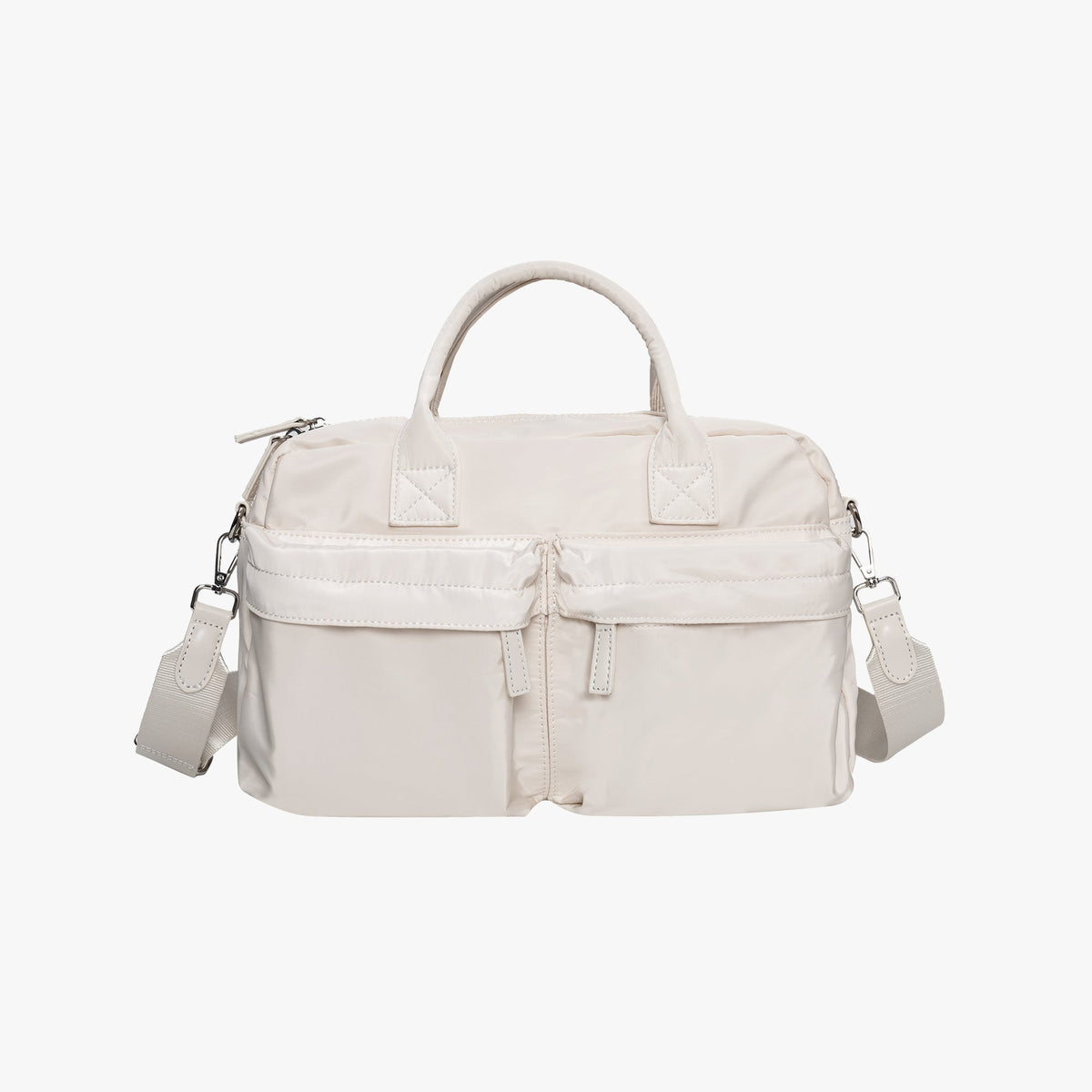 Nylon Shoulder Bag with Front Pockets and Detachable Strap