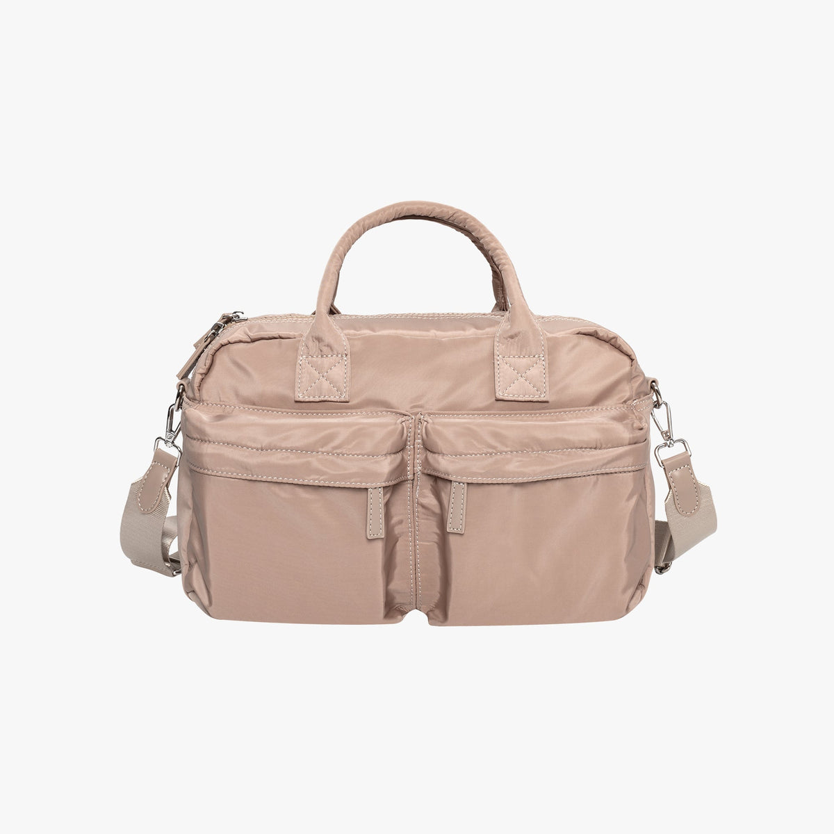 Nylon Shoulder Bag with Front Pockets and Detachable Strap