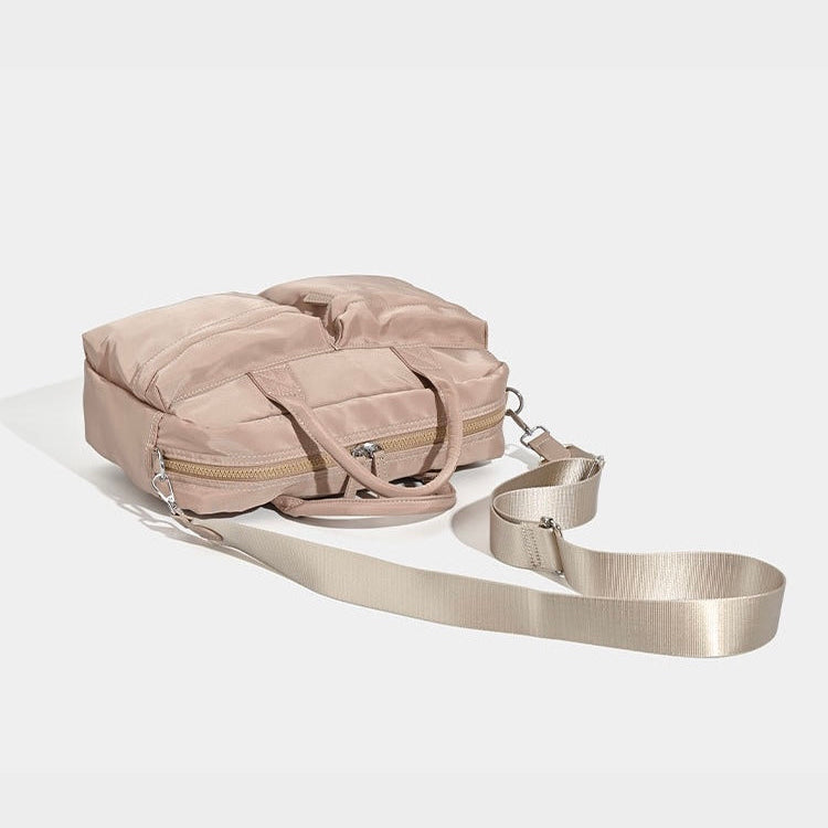 Nylon Shoulder Bag with Front Pockets and Detachable Strap