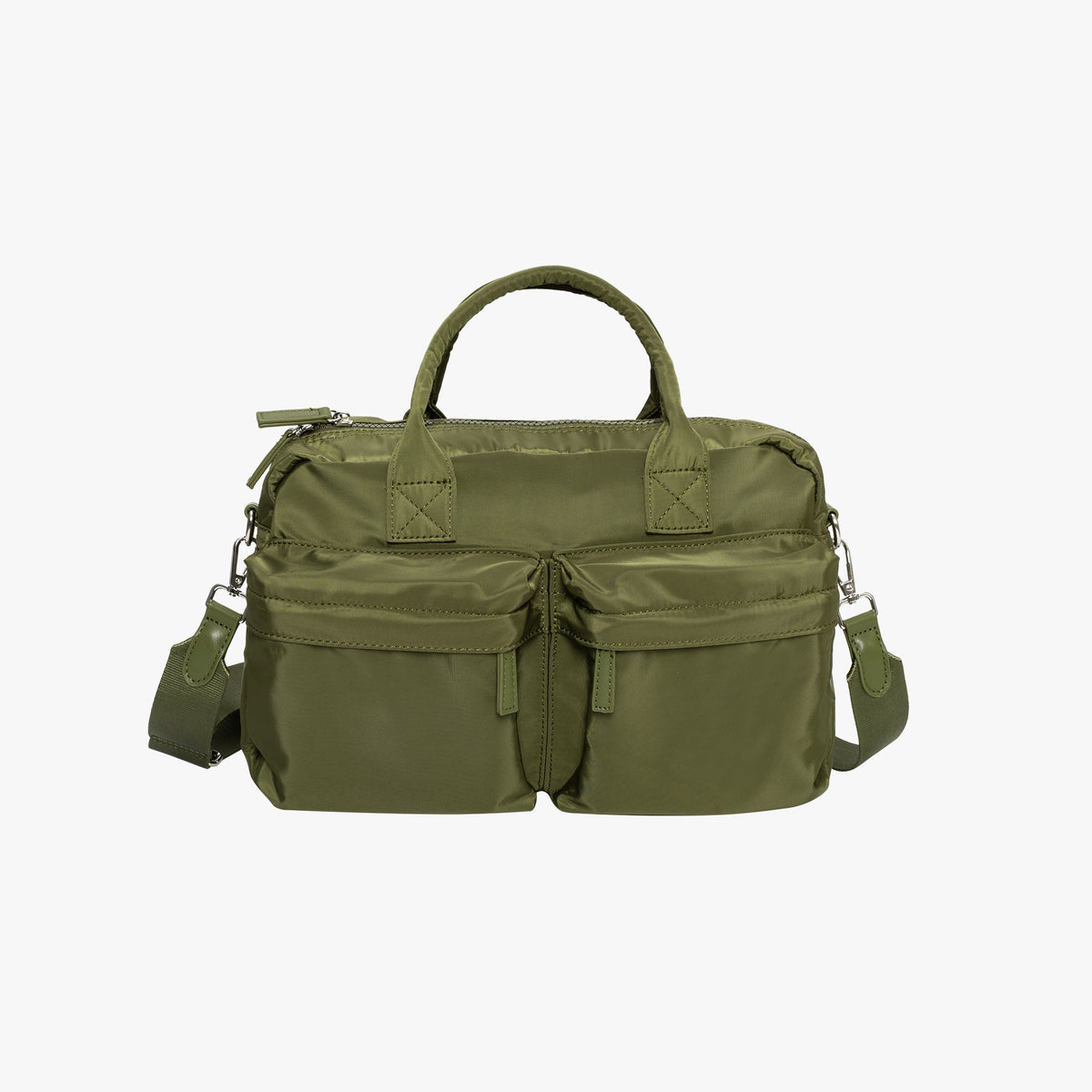 Nylon Shoulder Bag with Front Pockets and Detachable Strap