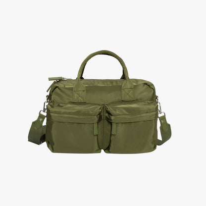 Nylon Shoulder Bag with Front Pockets and Detachable Strap