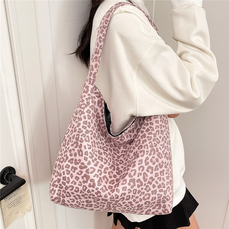 Statement Leopard Print Suede Shoulder Bag with Open Top