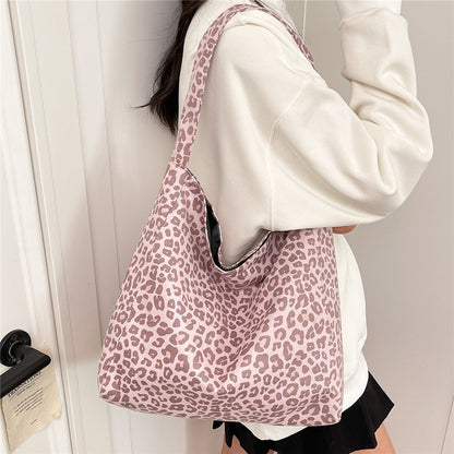 Statement Leopard Print Suede Shoulder Bag with Open Top