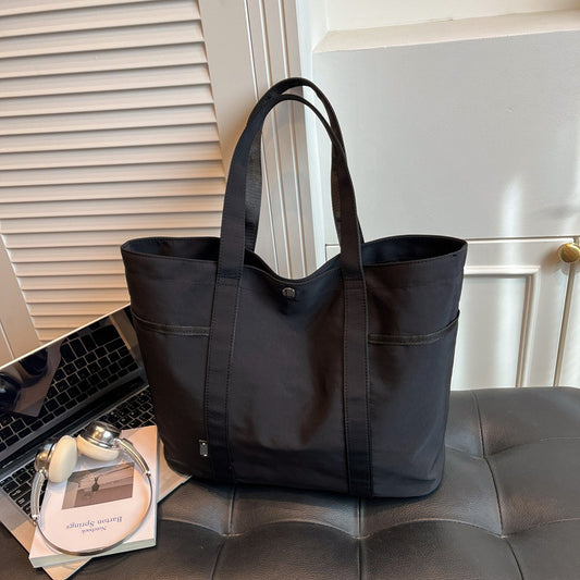 Large Canvas Tote Bag with Contrast Handles and Side Pockets