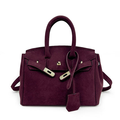 Polished Suede Leather Shoulder Bag with Gold Hardware