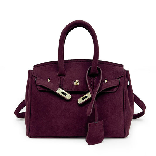 Polished Suede Leather Shoulder Bag with Gold Hardware