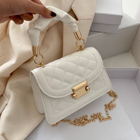 Quilted Mini Crossbody Bag with Gold Chain and Lock Clasp