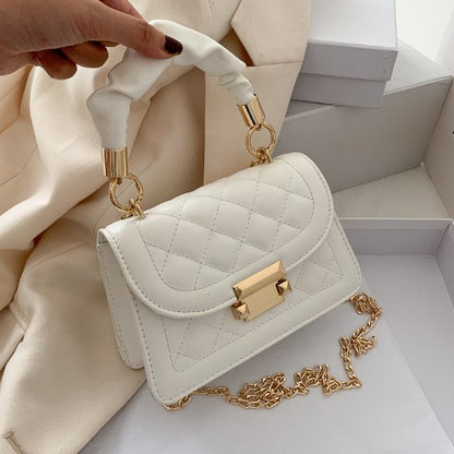 Quilted Mini Crossbody Bag with Gold Chain and Lock Clasp