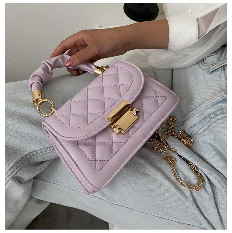 Quilted Mini Crossbody Bag with Gold Chain and Lock Clasp