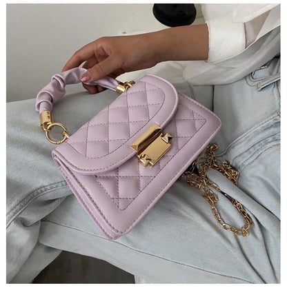 Quilted Mini Crossbody Bag with Gold Chain and Lock Clasp
