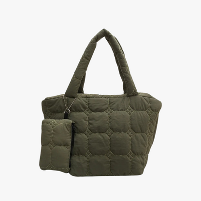 Quilted Puffer Tote Bag with Removable Mini Pouch